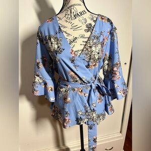 Floral Wrap Top - Blue